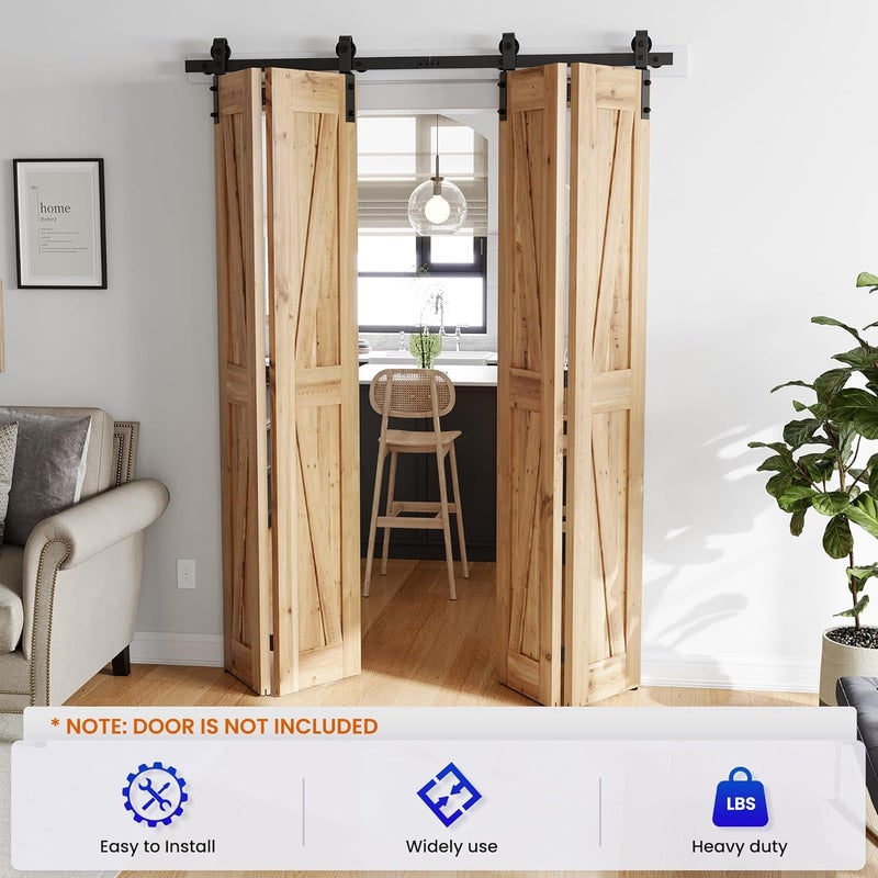 SMARTSTANDARD 5.3ft/64'' Bi-Folding Sliding Barn Door Hardware Kit, Bifold Barn Door Hardware Heavy Duty Sturdy Side Mounted for 4 Doors -Smoothly and Quietly-Easy to Install, Fit 60'' Door, No Doors - Image 3